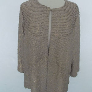 New Chico's Travelers Beige Gold Ruffled Jacket 3 XL